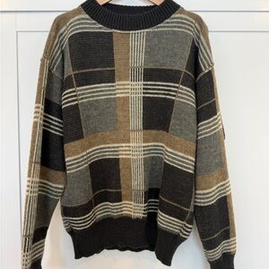 Men's Plaid Sweater - Black, Brown, Gray